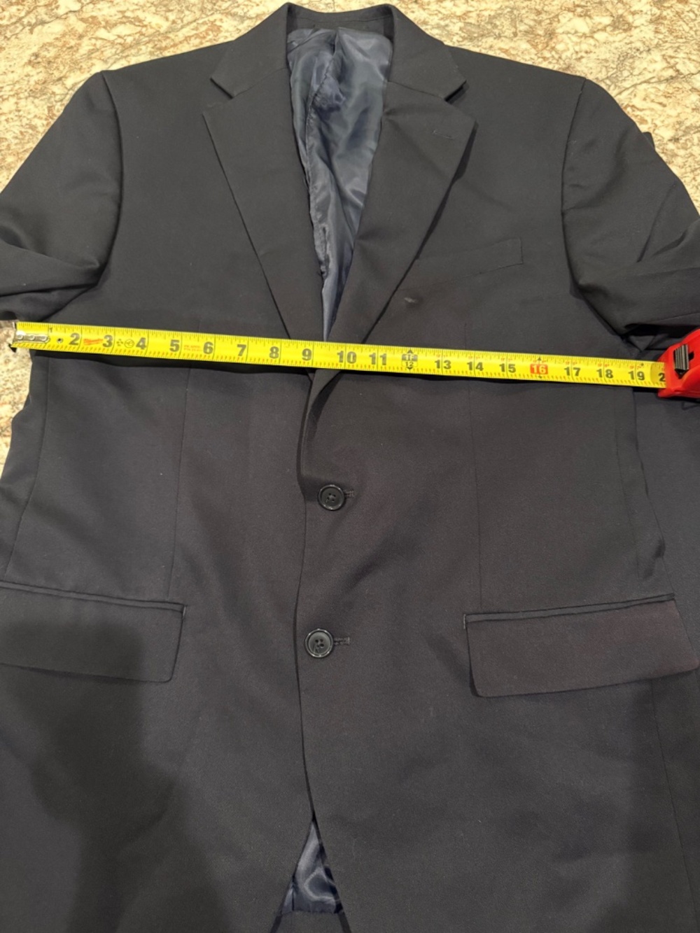 Van Heusen Mens Classic fit 2 Piece Suit 38R 35x29 Pants Navy Blue Solid Stretch - Picture 13 of 14